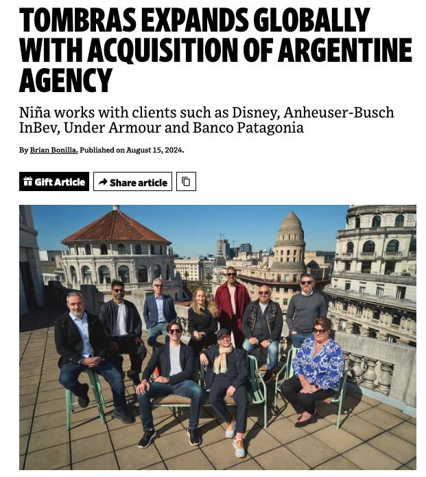 Tombras expands globally with acquisition of Argentine agency